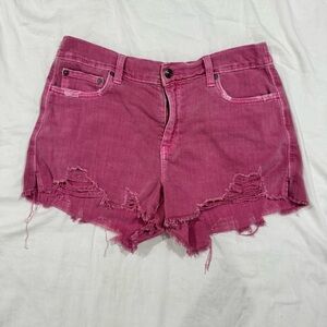 Aerie Pink Frayed Jean Shorts